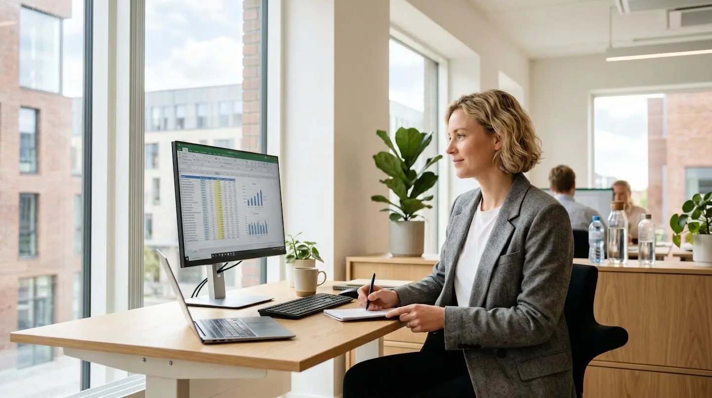 Responsable administratif analysant un tableau de calculs pour le dimensionnement des bonbonnes selon l'effectif